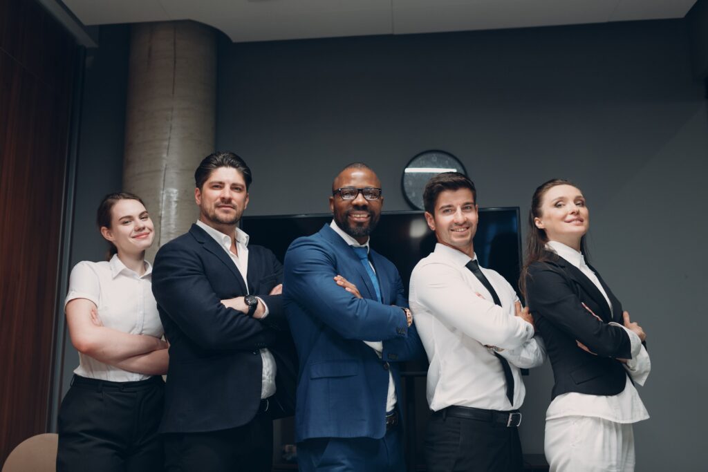 Business team standing in an office